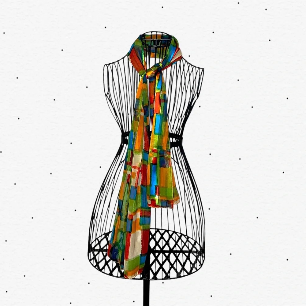 Colorblock Abstract Silk Scarf - Bright Multicolor